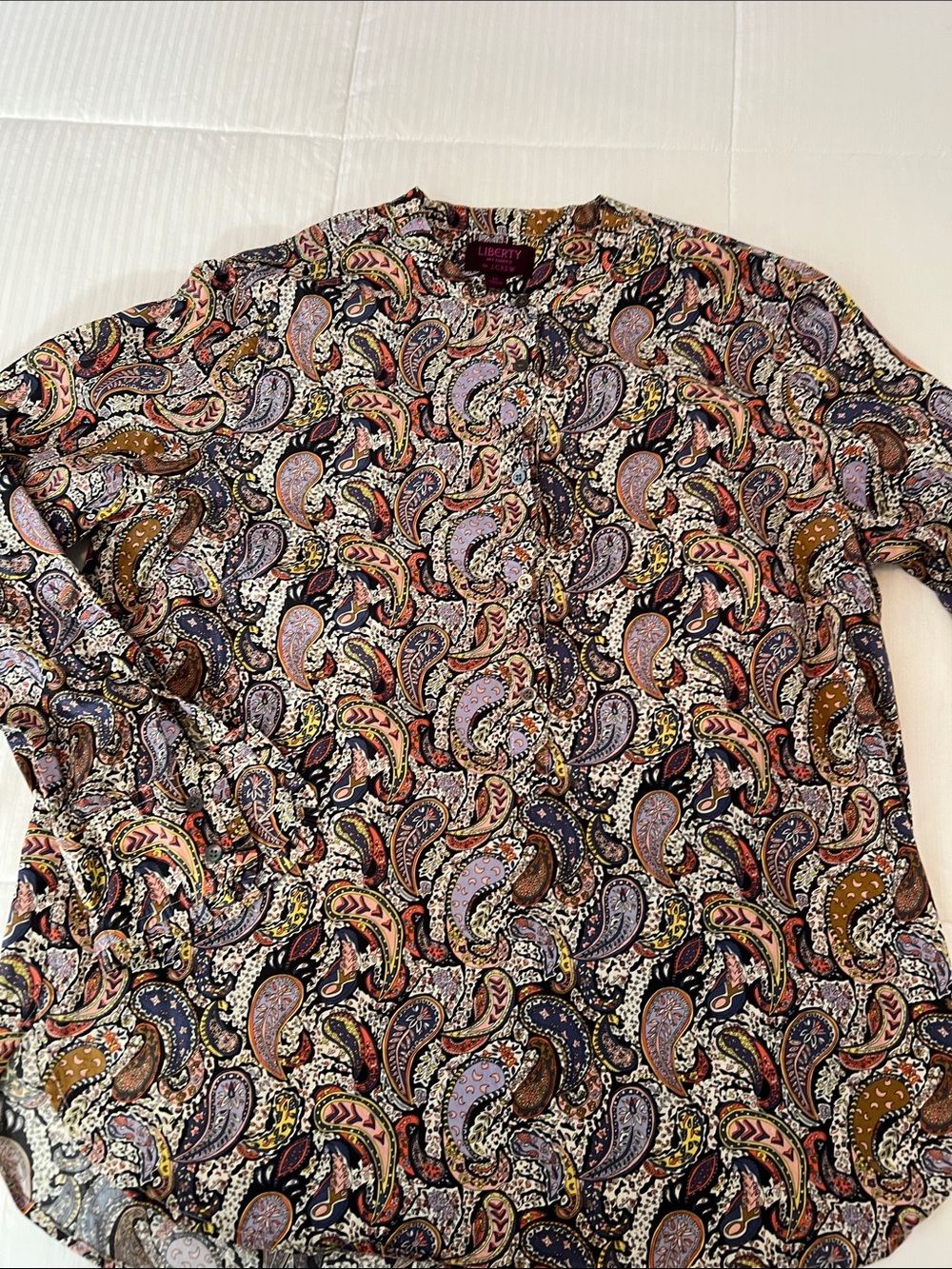 J. Crew Liberty Paisley Button-Front Blouse in Navy, Lavender, Brown and Coral